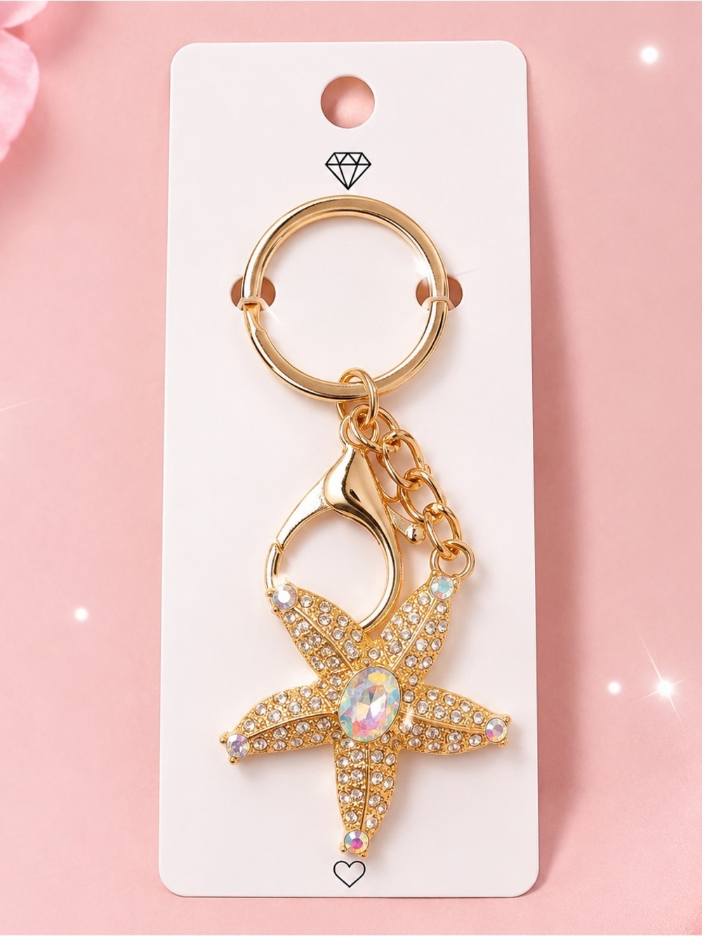 Gold Rhinestone Starfish Keychain